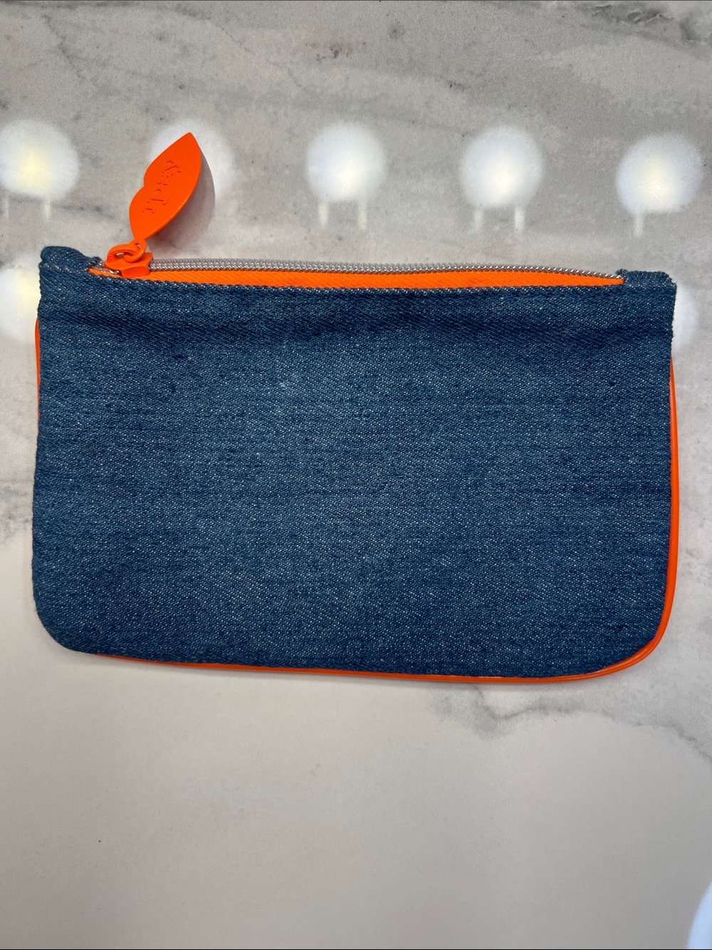 Ipsy Denim & Orange Detail Makeup Bag 🧡